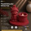 GSArt Theelichthouder Winter Kat - Inclusief LED-kaarsje - Mat Donkerrood