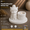 GSArt Theelichthouder Winter Kat - Inclusief LED-kaarsje - Mat Wit