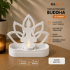 GSArt Theelichthouder Buddha 19cm - Lotus - Inclusief LED Theelichtje - Mat Wit