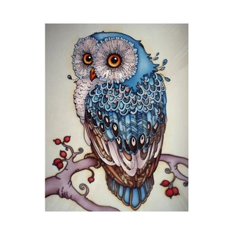 Diamond Painting Blauwe Uil 40x50cm - rond