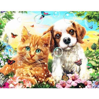Diamond Painting Kitten and Puppy 40x50cm