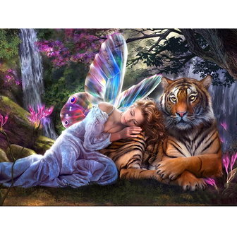 Diamond Painting Fairy with Tiger 30x40cm