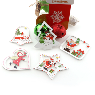 Wooden Christmas Pendants White Christmas Tree (10 pcs)