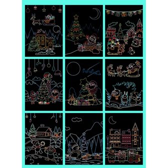Scratch drawings Christmas cards set (9 pieces)