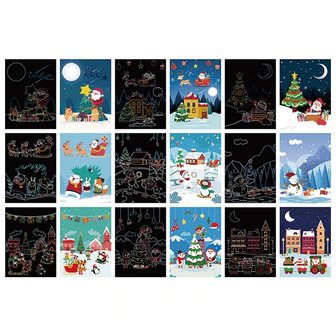 Scratch drawings Christmas cards set (9 pieces)