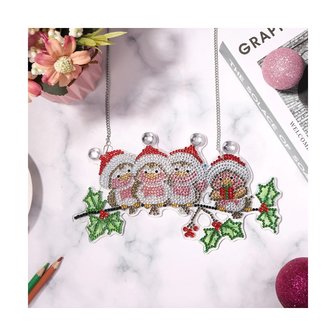 Diamond Painting Hanging Christmas Ornament birds with Santa hat (22cm)