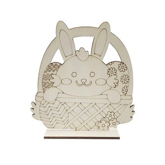 Wooden Easter bunny in basket to paint / color yourself (15cm)