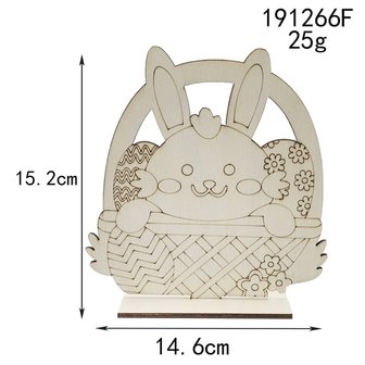Wooden Easter bunny in basket to paint / color yourself (15cm)