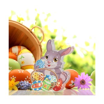 Diamond Painting Standing Easter Ornament with lighting Hare with eggs (19cm)