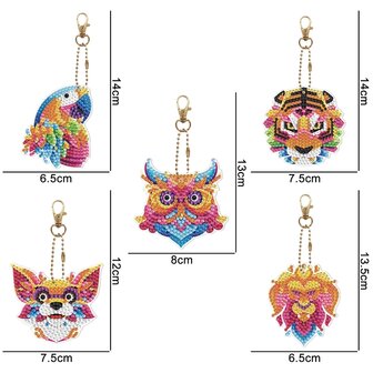 Diamond Painting Keychain Set Colorful Animals (5 pcs)