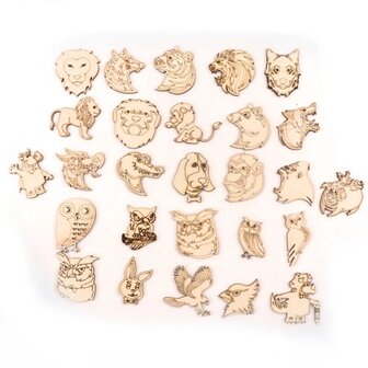 Wooden mini wild animals assortment to paint / color yourself (10 pieces / 50mm)