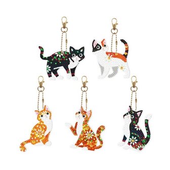 Diamond Painting Keychain Set Cats (5 pieces)