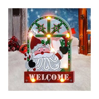 Diamond Painting Standing Christmas Lamp 04 (Welcome Santa)