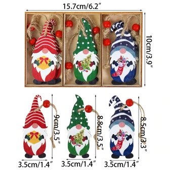 Wooden Christmas pendants Gnome - Gnome in wooden box (9 pieces)