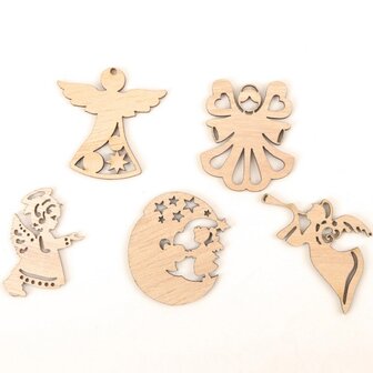 Wooden mini Christmas pendants Angels to paint / color yourself (10 pieces / 44mm)