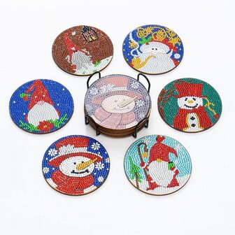 Diamond Painting Christmas Coaster set 01 with holder (6 pieces)