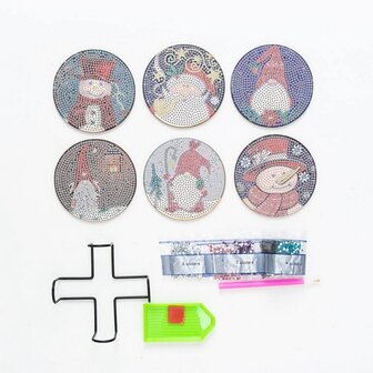 Diamond Painting Christmas Coaster set 01 with holder (6 pieces)