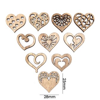 Wooden mini hearts assortment to paint / color yourself (50 pieces / 33mm)