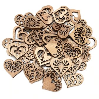 Wooden mini hearts assortment to paint / color yourself (50 pieces / 33mm)