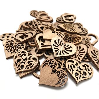 Wooden mini hearts assortment to paint / color yourself (50 pieces / 33mm)