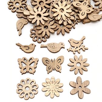 Wooden mini flower assortment to paint / color yourself (50 pieces / 33mm)