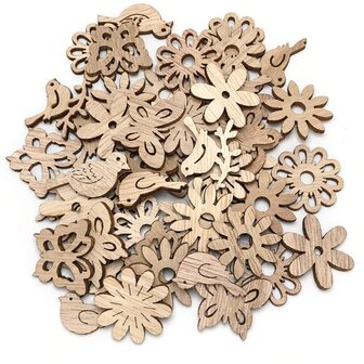 Wooden mini flower assortment to paint / color yourself (50 pieces / 33mm)