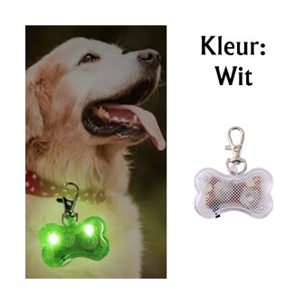 Led illuminated bone with clip for dog collar (White)