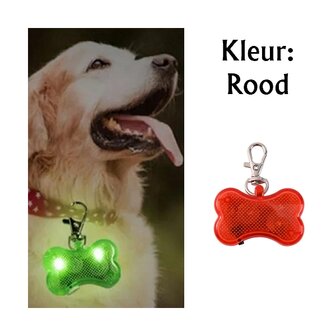 Led illuminated bone with clip for dog collar (Red)