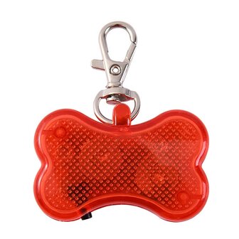 Led illuminated bone with clip for dog collar (Red)