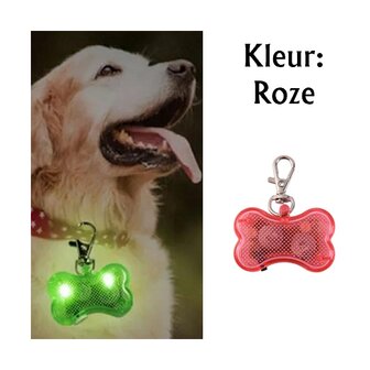 Led illuminated bone with clip for dog collar (Pink)