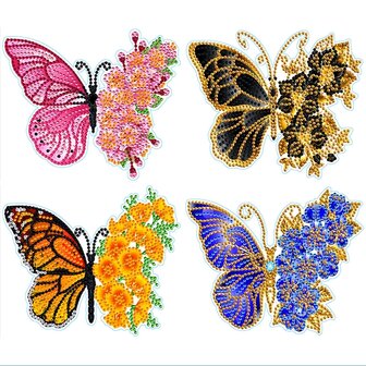 Diamond Painting Sticker Large - Butterflies 01 - 4 pieces (17cm)