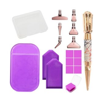 Diamond Painting Toolkit Rose Gold 03 with adhesive mat and attachments