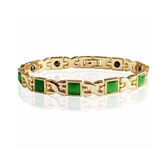 Magnetic Steel (ladies) bracelet Jamy 21 (Green-Gold colored)