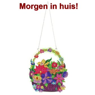 Diamond Painting Hangend Ornament DZ666 Bloemen in mand (25cm)