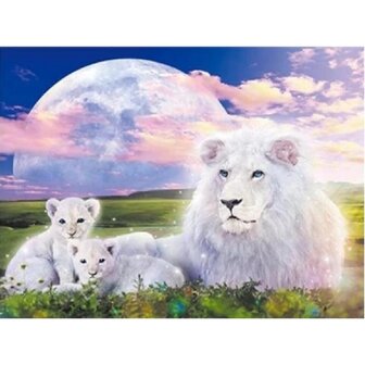 Diamond Painting Witte Leeuw met welpjes