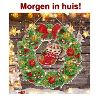 Diamond Painting Kerst Krans met verlichting 003 (Kerstsok)