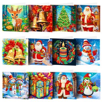 Diamond Painting Kerstkaarten set 09 (12 stuks)