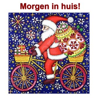 Special Diamond Painting Kerstman op fiets 25x25cm