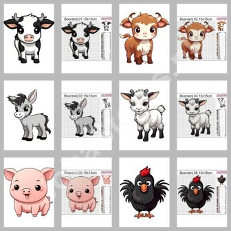 Diamond Painting Patterns Set Cute Farm Animals 01 15x15cm (6 pieces)