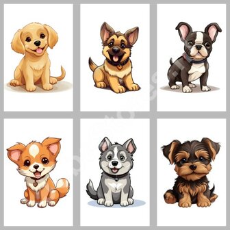 Diamond Painting Patterns Set Cute Dogs 01 15x15cm (6 pieces)