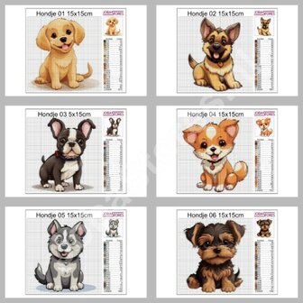 Diamond Painting Patterns Set Cute Dogs 01 15x15cm (6 pieces)