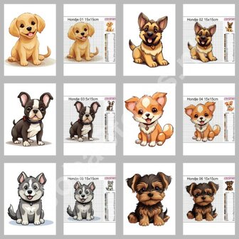 Diamond Painting Patterns Set Cute Dogs 01 15x15cm (6 pieces)