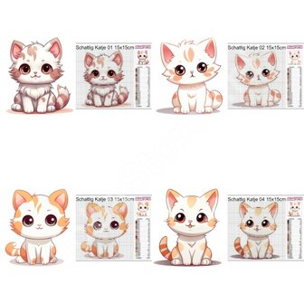 Diamond Painting Patterns Set Cute Kittens 01 15x15cm (4 pieces)