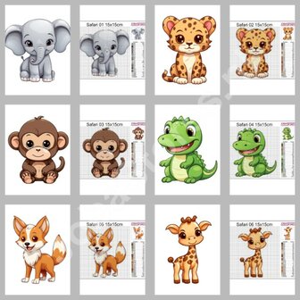 Diamond Painting Patterns Set Cute Safari Animals 01 15x15cm (6 pieces)