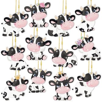 Diamond Painting Keychain Set Cute Cows (12 pieces)