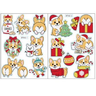 Diamond Painting Sticker set Kerst hondjes (14 stuks)