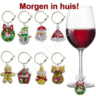 Diamond Painting Christmas Ornaments for Wine Glasses (8 pieces)