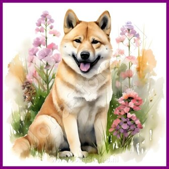 Diamond Painting Akita met bloemen