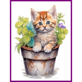 Diamond Painting Kitten in plantenpot