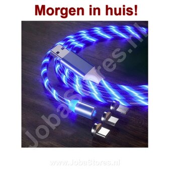 Magnetic USB cable with lighting and 3 plugs (Blue)